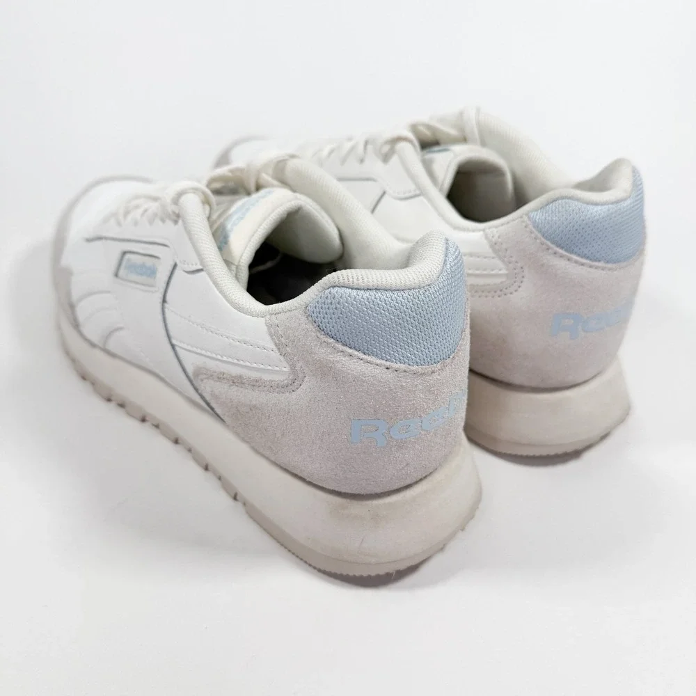 Reebok Classic Leather White Blue Sneakers Mens‎ 9.5 Casual Retro Shoes